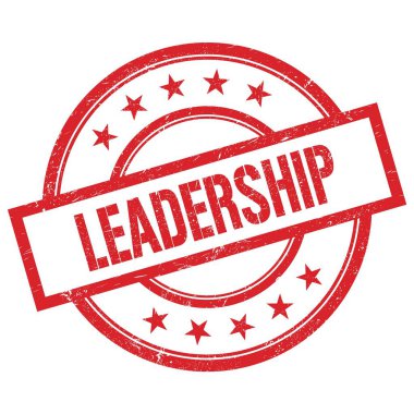 Kırmızı yuvarlak vintage kauçuk damga üzerine yazılmış Leadership metni.