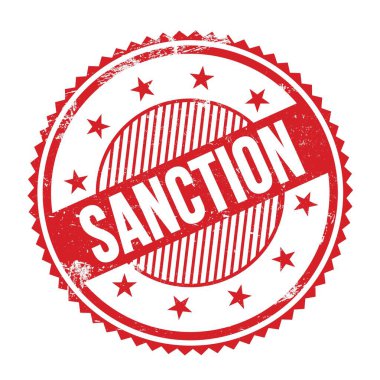 Kırmızı grungy zig zag kenarları yuvarlak damgalı SANCTION metin.