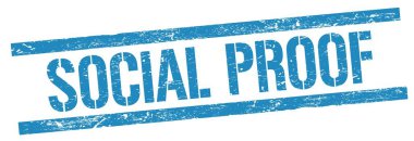 Mavi grungy dikdörtgen damga işareti üzerine SOSYAL Kanıt metin.