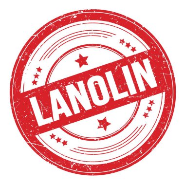 Kırmızı yuvarlak grungy doku damgası üzerine LANOLIN metni.