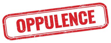 Kırmızı grungy dikdörtgen damgalı OPPULENCE metni.