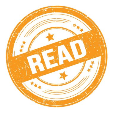 Turuncu yuvarlak grungy doku damgası üzerine metin oku.