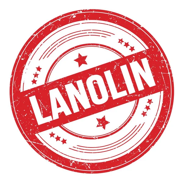 Kırmızı yuvarlak grungy doku damgası üzerine LANOLIN metni.