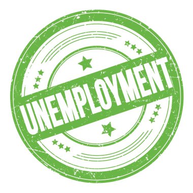 Yeşil yuvarlak grungy doku damgası üzerine UNEMPLOYMENT metin.
