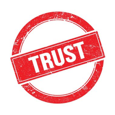 Kırmızı pasaklı, yuvarlak vintage damga üzerindeki TRust metni.