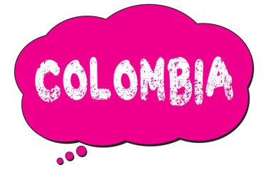 Pembe düşünce bulutu üzerine yazılmış COLOMBIA metni.