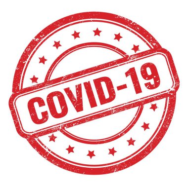 Kırmızı grungy vintage lastik damgalı COVID-19 metin.
