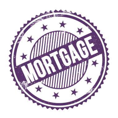 Mor indigo grungy zig zag kenarları yuvarlak mühür üzerine yazılmış MortGage metni.