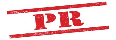 Kırmızı grungy vintage kauçuk damga üzerine PR metni.