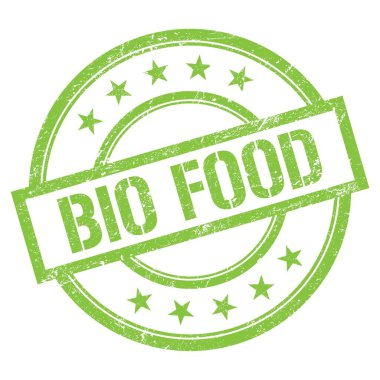 Yeşil yuvarlak vintage kauçuk damgalı BIO FOOD metni.