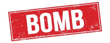 Kırmızı grungy dikdörtgen pul işareti üzerine BOMB metni.