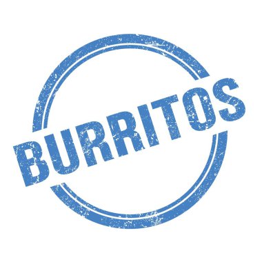 Mavi grungy vintage yuvarlak pul üzerine yazılmış BURRITOS metni.
