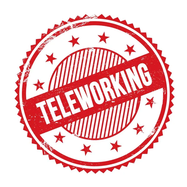 Kırmızı grungy zig zag kenarları yuvarlak pulu üzerine yazılan TELEworking metin.