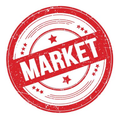 Kırmızı yuvarlak grungy doku damgası üzerine MARKET metni.