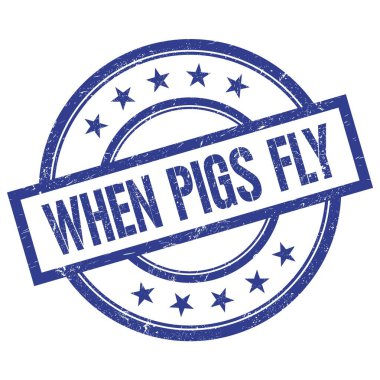 PIGS Fly metin mavi yuvarlak vintage kauçuk damgalı.