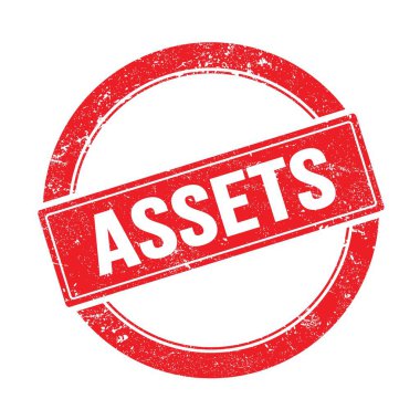 Kırmızı grungy yuvarlak vintage damga üzerinde ASSETS metin.