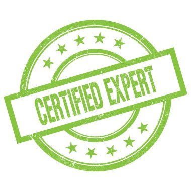 Yeşil, yuvarlak, klasik kauçuk damgalı uzman metni..