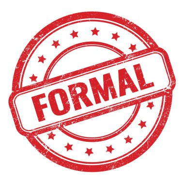 Kırmızı grungy vintage yuvarlak kauçuk damga üzerine formaL metin.