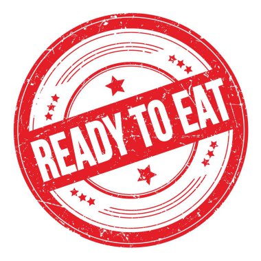 Kırmızı yuvarlak dokuma damgalı metni yemeye hazır.