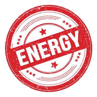 Kırmızı yuvarlak grungy desen damgalı ENERGY metin.