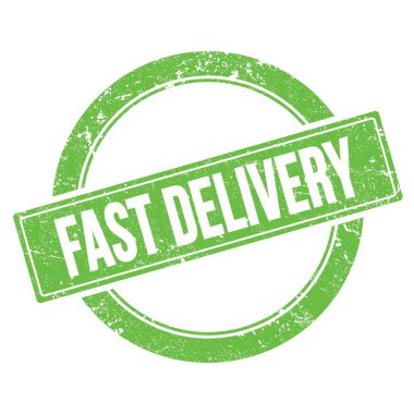 FAST DELIVERY yeşil grungy yuvarlak vintage pul üzerine metin.