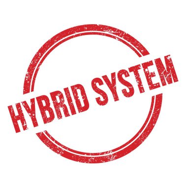 Kırmızı grungy vintage yuvarlak damgalı HYBRID SİSTEM metni.