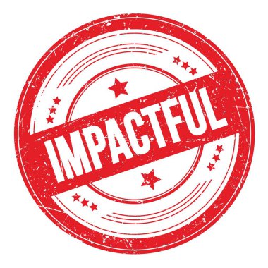 Kırmızı yuvarlak grungy desen damgası üzerine IMPACTFUL metin.