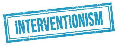 Mavi grungy vintage dikdörtgen damgalı InterTERVENTIONISM metin.