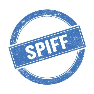 SPIFF metin üzerinde mavi grungy yuvarlak vintage pul.