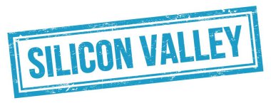 Mavi grungy vintage dikdörtgen damgalı SILICON VALLEY metin.