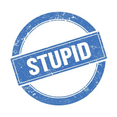 Mavi grungy yuvarlak vintage pul üzerindeki aptal metin.