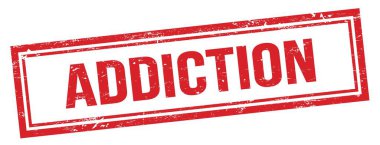 Kırmızı grungy vintage dikdörtgen damgalı ADDICTION metin.