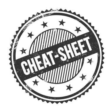 Siyah grungy zig zag kenarları yuvarlak mühür üzerine yazılmış CHEAT-SHEET metin.