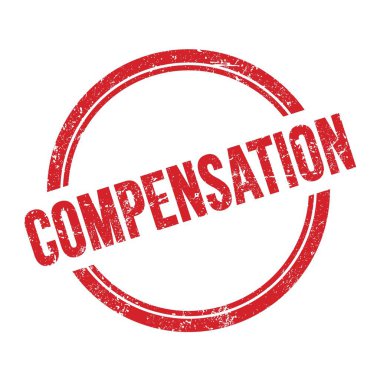 Kırmızı grungy vintage yuvarlak pul üzerine yazılmış COMPENSATION metni.