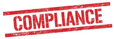 Kırmızı grungy dikdörtgen damga işareti üzerinde COMPLIANCE metin.