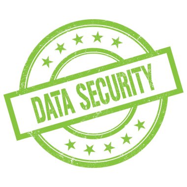 DATA GÜVENLİK Yeşil yuvarlak vintage kauçuk damga üzerine yazılmış metin.