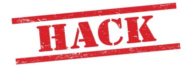 Kırmızı pasaklı eski kauçuk damga üzerine hack metni.