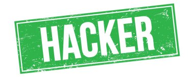 Yeşil grungy dikdörtgen damga işareti üzerinde HACKER metni.