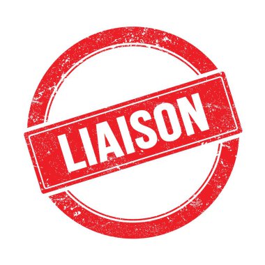 Kırmızı grungy yuvarlak vintage damga üzerinde LIAISON metin.