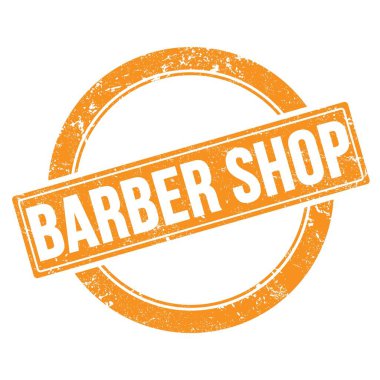 Turuncu grungy yuvarlak vintage pullu BARBER mağaza metni.