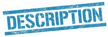 Mavi grungy dikdörtgen damga işareti üzerinde DESCRIPTION metin.
