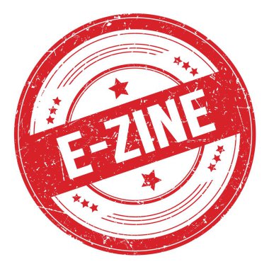 Kırmızı yuvarlak grungy doku damgası üzerine E-ZINE metni.
