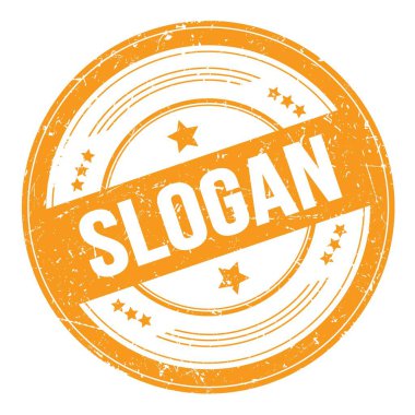 Turuncu yuvarlak grungy doku damgası üzerine SLOGAN metin.