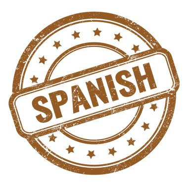 Kahverengi grungy vintage lastik damgalı SPANISH metni.