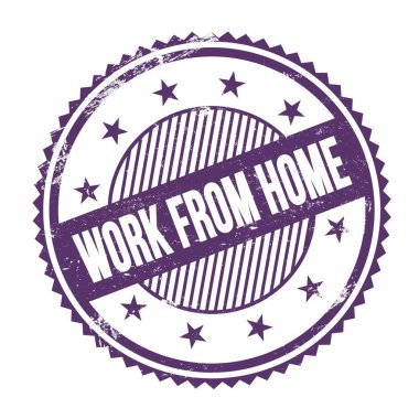 Mor indigo grungy zig zag kenarları yuvarlak pulu üzerine yazılmış ev yapımı metinden çalışma.