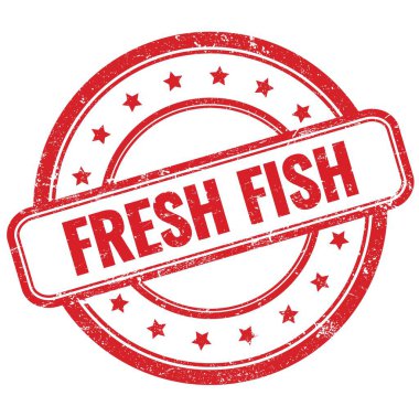 FRESH FISH BALIK Kauçuk damgalı kırmızı antika grungy metin.