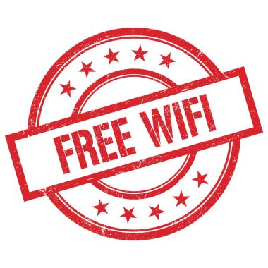 FREE WIFI metin kırmızı yuvarlak vintage kauçuk damga üzerine yazılmış.