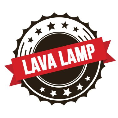 Kırmızı kahverengi rozet damgalı LAVA LAMP metni.