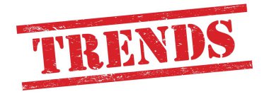 Kırmızı grungy vintage kauçuk damgalı TRENDS metni.