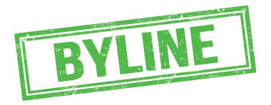 Yeşil grungy vintage dikdörtgen damgalı BYLINE metni.